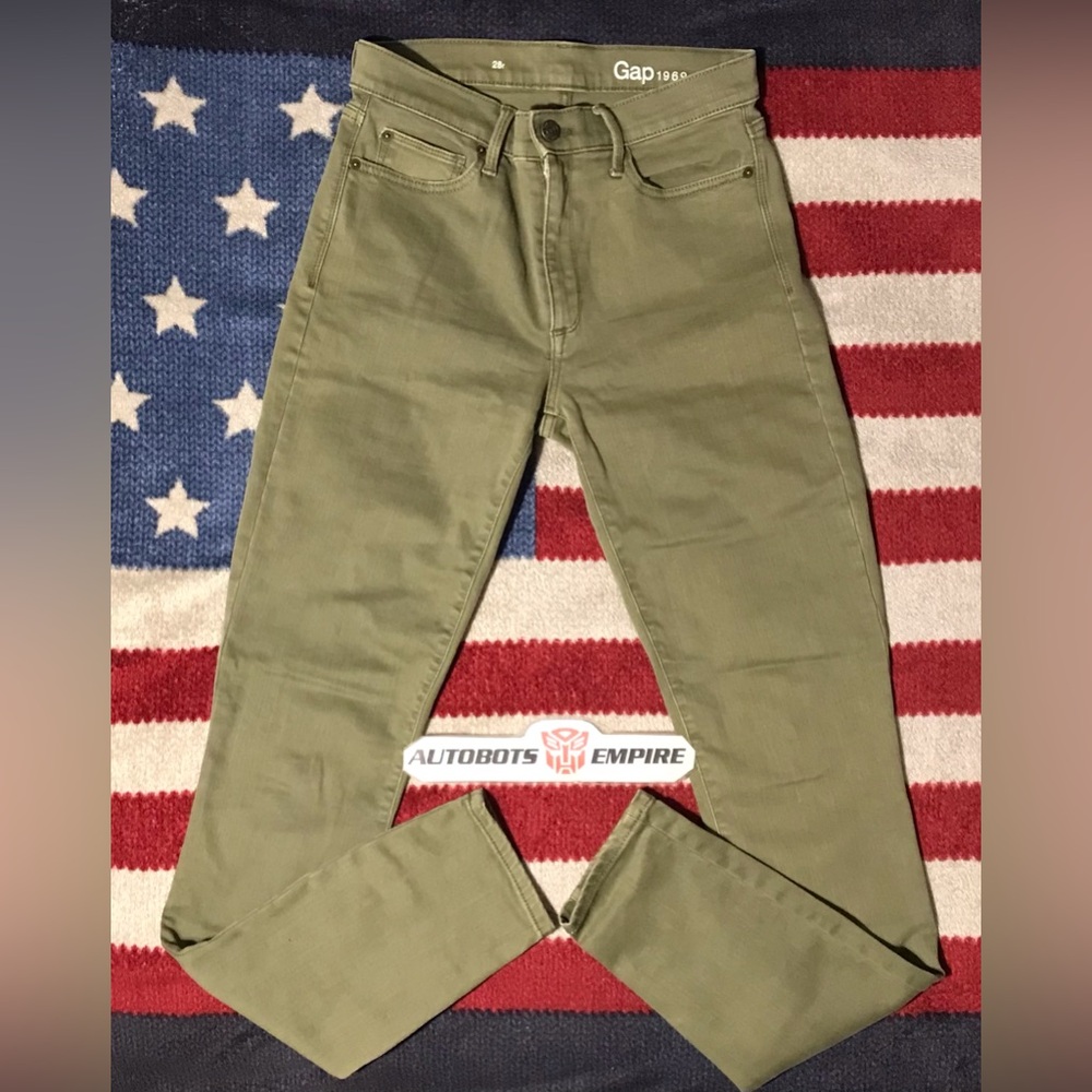 Vintage Womens GAP 1969 Skinny Stretch Olive Pants 28 Regular Rl Lauren Kors Cp